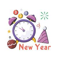 New year alarm clock with countdown denoting concept flat icon of happy new year 2024 vector