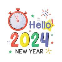 New year 2024 countdown hand drawn sticker, hello 2024 countdown icon vector