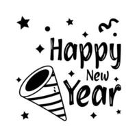 Happy new year party popper flat sticker design isolated on white background vector