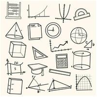 Illustration of a set of line art Doodles with a Mathematics theme on a cream background vector