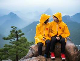 AI generated a photograph couple of traveler or backpaker with a many style and many angle photo