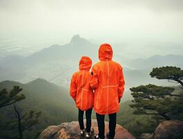 AI generated a photograph couple of traveler or backpaker with a many style and many angle photo