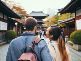 AI generated a photograph couple of traveler or backpaker with a many style and many angle photo