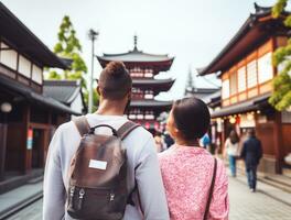 AI generated a photograph couple of traveler or backpaker with a many style and many angle photo