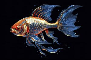 AI generated 3d rendering. fish on black background. Generative AI photo