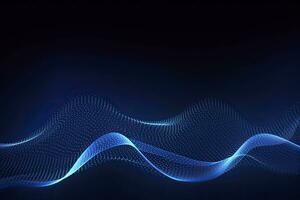 AI generated Dynamic blue particle wave. Abstract sound visualization. Digital structure of the wave flow of luminous particles. AI Generated. photo