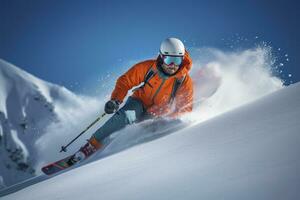 AI generated Skier Skiing On Mountain Slope. AI Generated photo