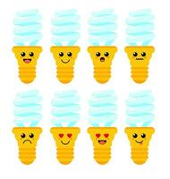 Set of cute cartoon colorful spiral lamp with different emotions. Funny emotions character collection for kids. Fantasy characters. Vector illustrations, cartoon flat style