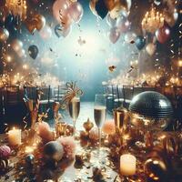 AI generated Happy New Year Party Celebration background, new year greetings photo