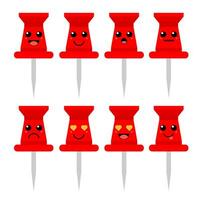 Set of cute cartoon colorful red pin with different emotions. Funny emotions character collection for kids. Fantasy characters. Vector illustrations, cartoon flat style