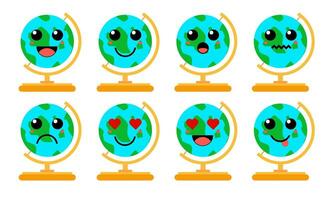 Set of cute cartoon colorful miniature globe with different emotions. Funny emotions character collection for kids. Fantasy characters. Vector illustrations, cartoon flat style