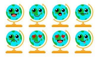 Set of cute cartoon colorful miniature globe with different emotions. Funny emotions character collection for kids. Fantasy characters. Vector illustrations, cartoon flat style