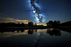AI generated Milky Way Reflected on Lake. AI Generated photo