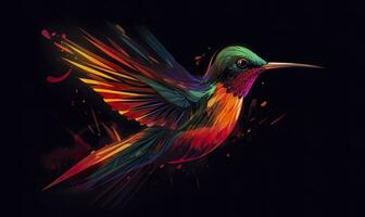 AI generated hummingbird logo with multiple colors flying through the air.  AI Generated photo