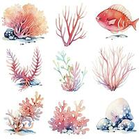 AI generated Underwater Sea element in watercolor on the white background. AI Generated photo