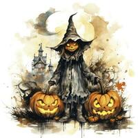 AI generated Watercolor Halloween illustration on white background. AI Generated photo