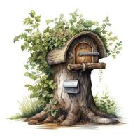 AI generated Watercolor mailbox in a tree on a white background. AI Generated photo