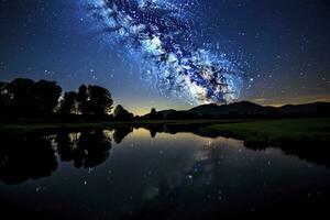 AI generated Milky Way Reflected on Lake. AI Generated photo