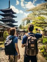 ai generado un fotografía Pareja de viajero o mochilero con un muchos estilo y muchos ángulo foto