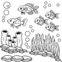 Aqua Fish Under Ocean Coloring Page For Kid vector
