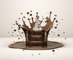 AI generated Chocolate splash with a podium, mockup background for milk product display, 3d. Generative AI photo