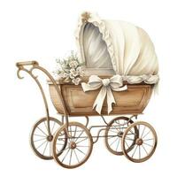 AI generated Watercolor Baby carriage Clipart on white background. AI Generated photo