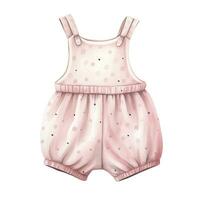 AI generated Pink baby girl romper in watercolors on a white background. AI Generated photo