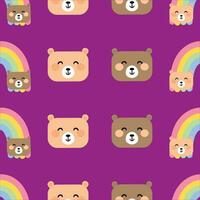 Seamless teddy bear pattern, and rainbow cute wallpaper purple background for gift wrapping paper, textile, colorful vector for kids, flat style