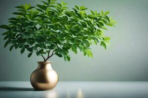 ai generado un en conserva planta en un mesa en frente de un pared foto