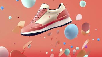 AI generated Flying trendy sneakers on creative colorful background, Stylish fashionable concept. AI Generated photo