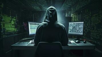 AI generated Hacker. A glimpse into the world of cyber conspiracies. AI Generated photo