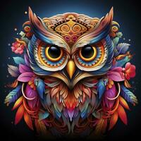 AI generated Multicolored mandala owl coloring page for adults. AI Generated photo