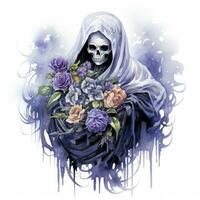 AI generated A stunning ghost holding flower bouquet and enjoying the festivities of Halloween,  AI Generated photo