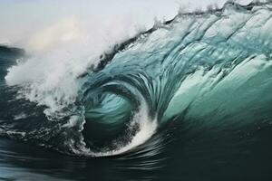 AI generated Extreme close up of thrashing emerald ocean waves. AI Generated photo