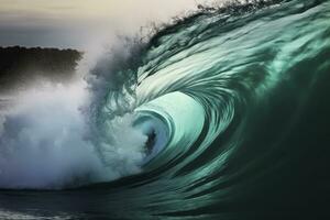 AI generated Extreme close up of thrashing emerald ocean waves. AI Generated photo