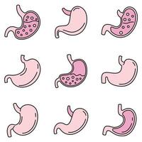 Human stomach icons set vector color