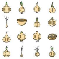 Food onion icons set vector color