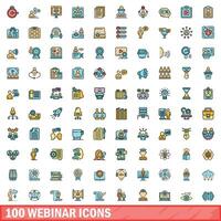 100 webinar icons set, color line style vector