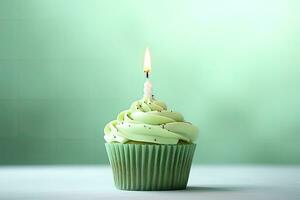 AI generated Happy Birthday Cupcake with Candle. AI Generated photo