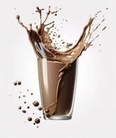 AI generated Glass with splashing cocoa, Chocolate Pouring, and splash. 3d illustration.  AI Generated photo