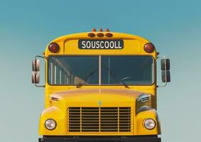 AI generated Front view of a yellow school bus. AI Generated photo