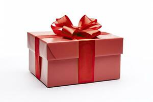 AI generated Gift box with red ribbon isolated on white background. AI Generated photo