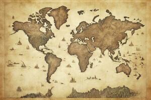 AI generated Great detailed illustration of the world map in vintage style. AI Generated photo