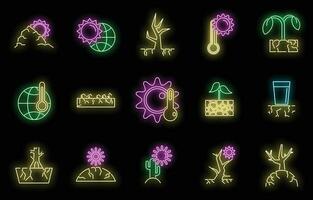 Drought environment icons set vector neon