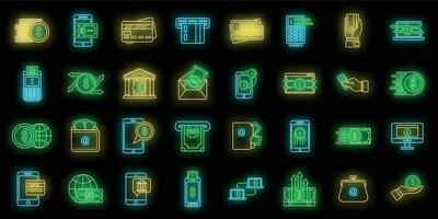 Cash money transfer icons set vector neon