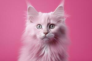 ai generado rosado de colores gato en rosado antecedentes. ai generado foto