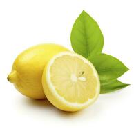 AI generated Lemon with leaf isolated on white background. AI Generated photo