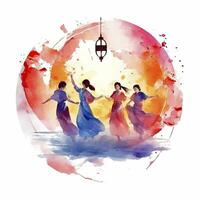 AI generated Lantern Festival in watercolor style. T-shirt Design. AI Generated photo