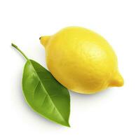 AI generated Lemon with leaf isolated on white background. AI Generated photo