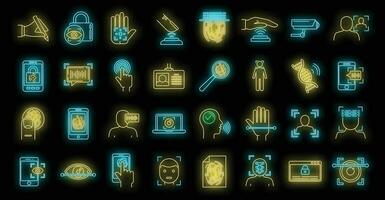 Modern biometric authentication icons set vector neon